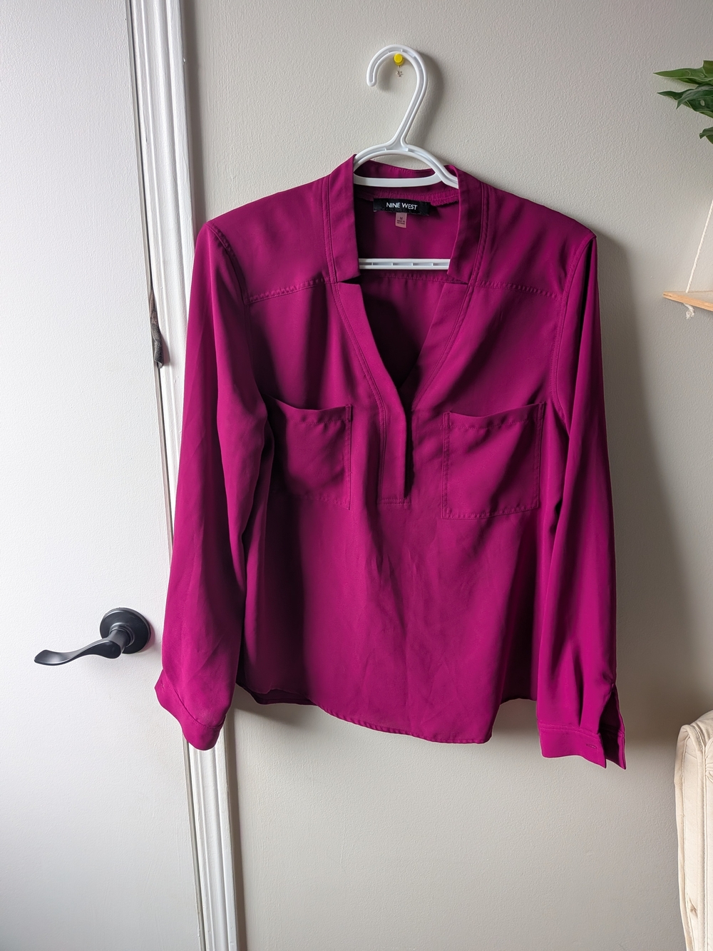 Nine West Women's Magenta Split-Neck Blouse